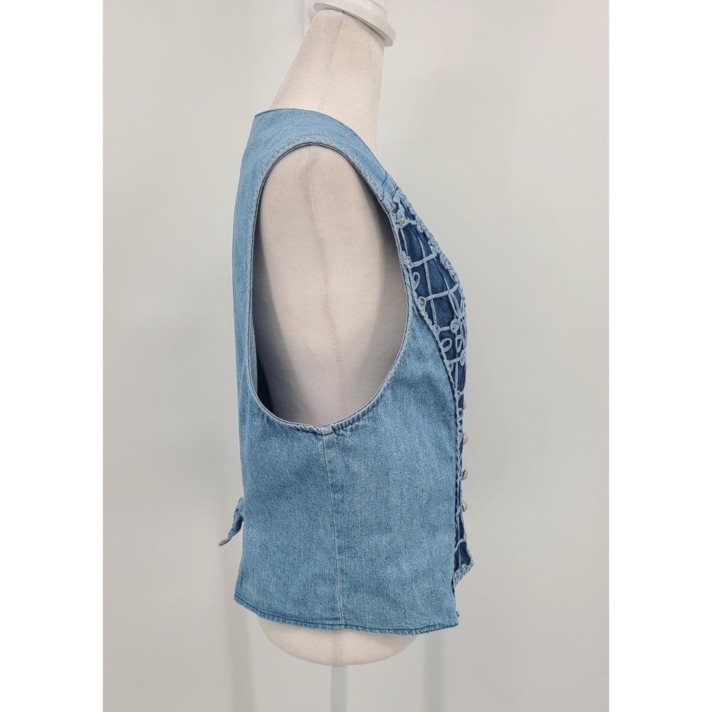 Western Festival Retro Women Vest Medium Mesh Floral Silver Button Studs Tie - Picture 5 of 14